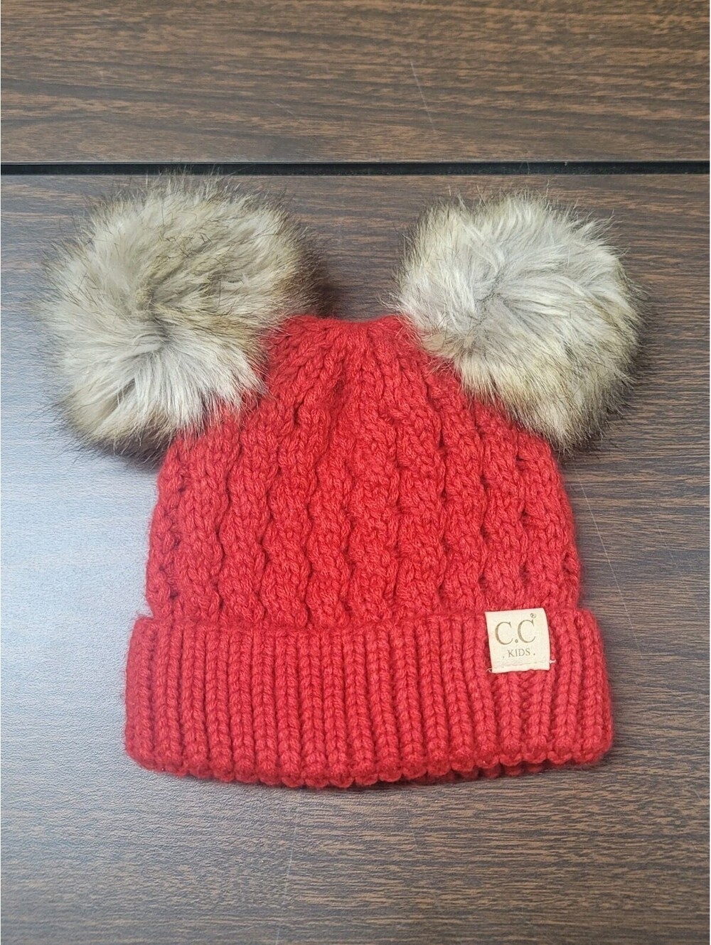 C.C Exclusive Kids Children’s Double Pom Pom All Over Cable Knit Soft Beanie Hat